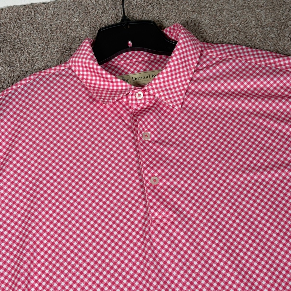 Donald Ross Sportswear Mens Pink White Gingham Check Golf Polo Shirt Large